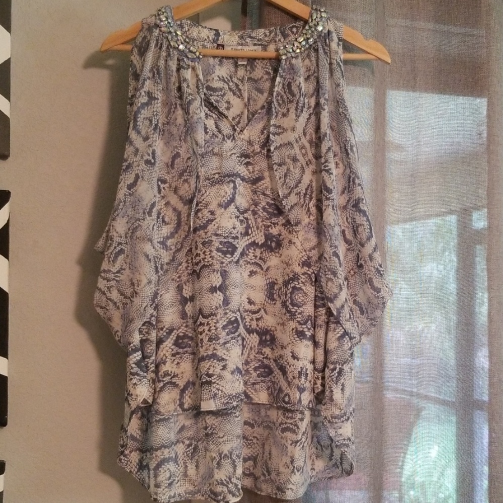 Jennifer Lopez Animal Print Beaded Blouse